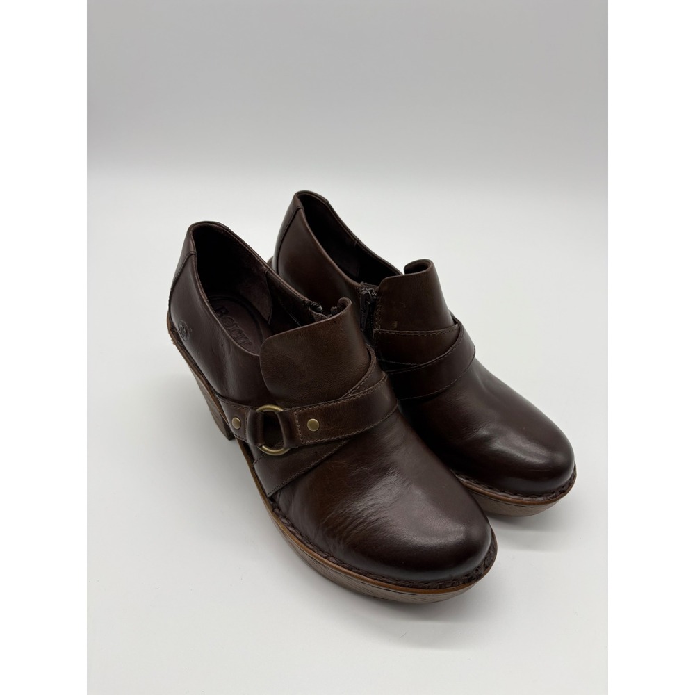 Born‎ Ankle Booties Womens 9 Brown Excellent Leather Platform Block Heel F05422